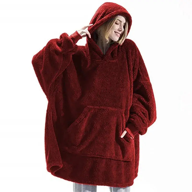 CozyNest Winter Double Faced Fleece Hoodie Blanket Oversized Hoodie With Large Pocket For Women And Men