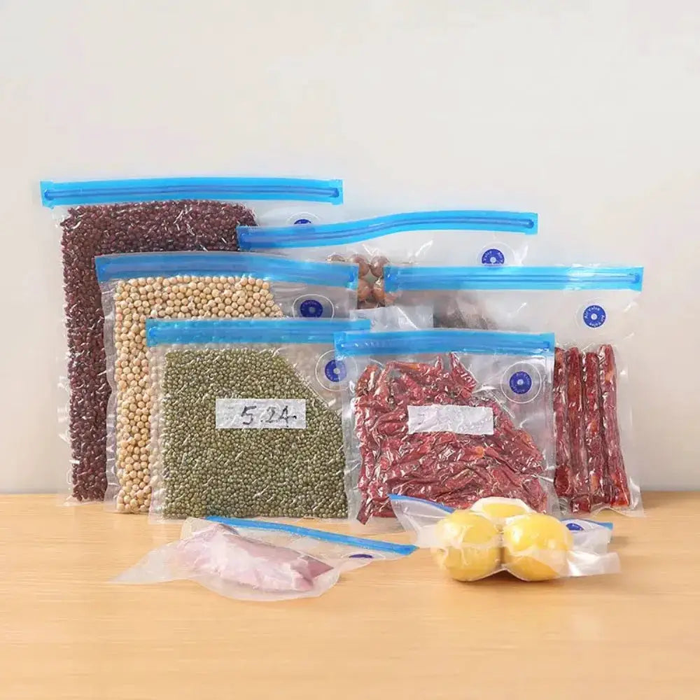 Vacuum Sealed Food Bags With Sealing Pump And Air Valve For Fresh Food Storage Small And Large Sizes 10 Or 20 Pack