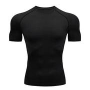 Men's black compression T-shirt, short-sleeve athletic top by Simples Market