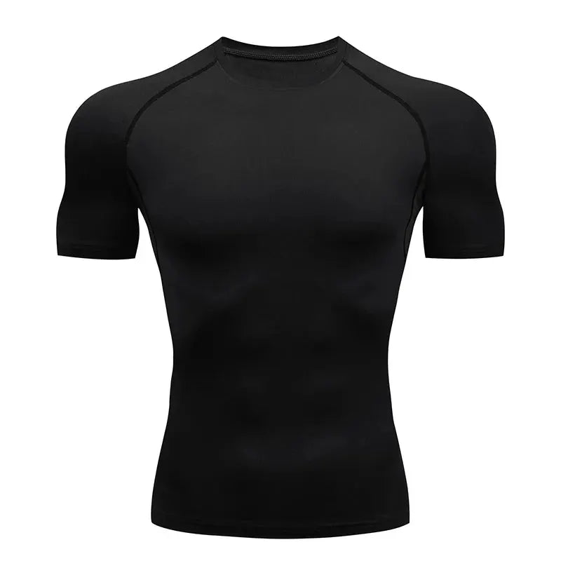 Men's black compression T-shirt, short-sleeve athletic top by Simples Market