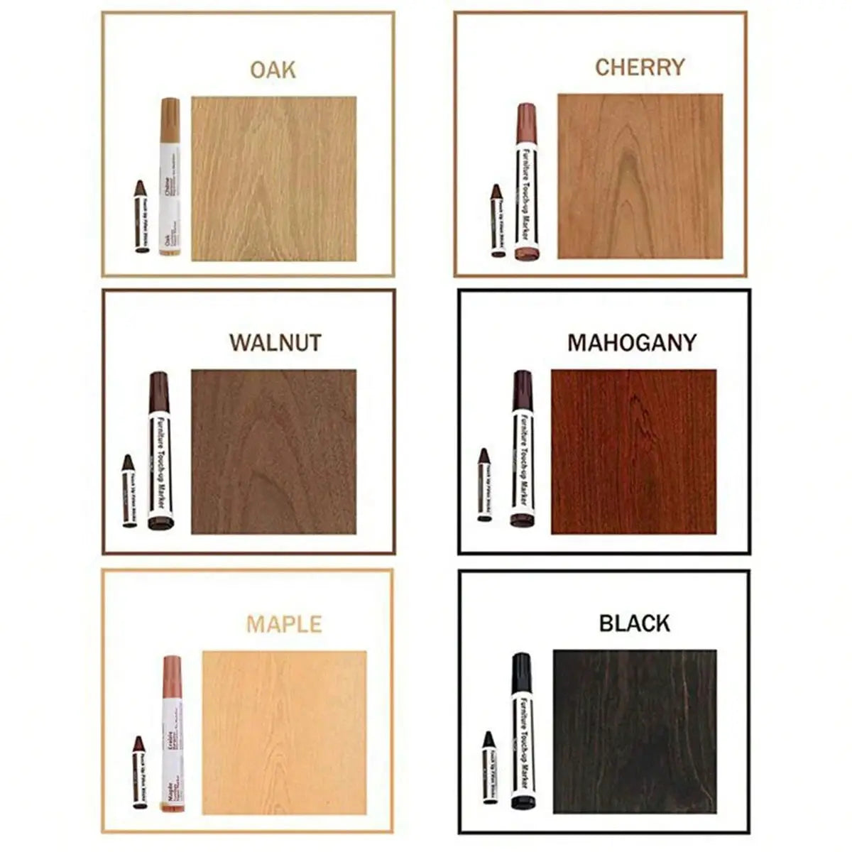 Simples Market Furniture Touch Up Kit, 6 color options: oak, cherry, walnut, mahogany, maple, black