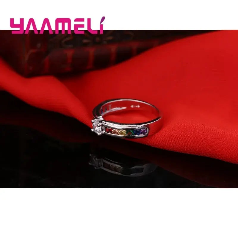 Color Rainbow Cubic Zirconia Ring For Women Wedding Engagement Proposal Accessory