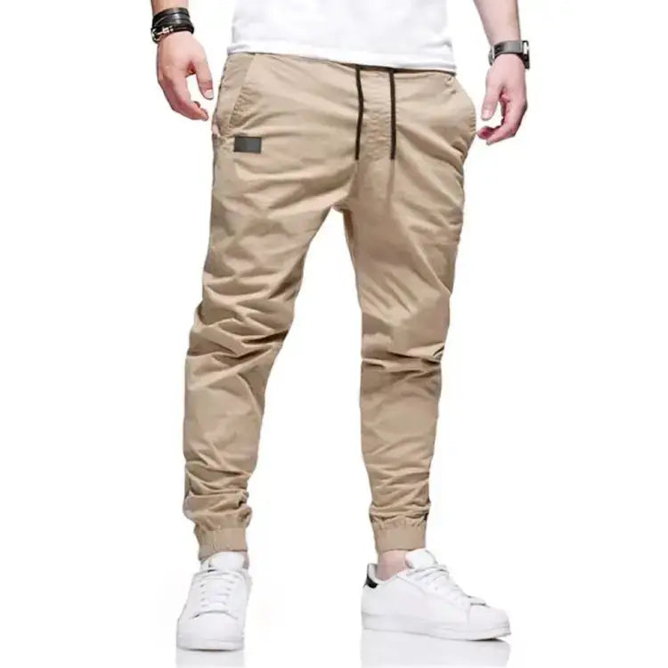 Simples Market men's casual jogger pants in beige with drawstring waist and multiple pockets