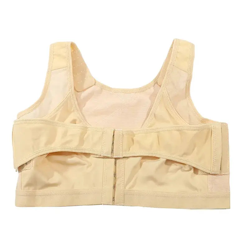 Women nude front-closure post-surgery implant stabilizer breast support bra by Simples Market with wide compression band