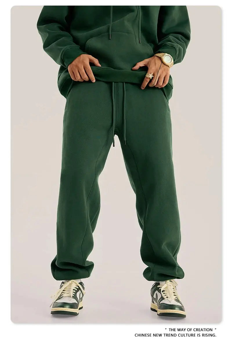 ZODF Trendy fleece sweatpants, 345gsm, unisex green joggers by Simples Market with drawstring