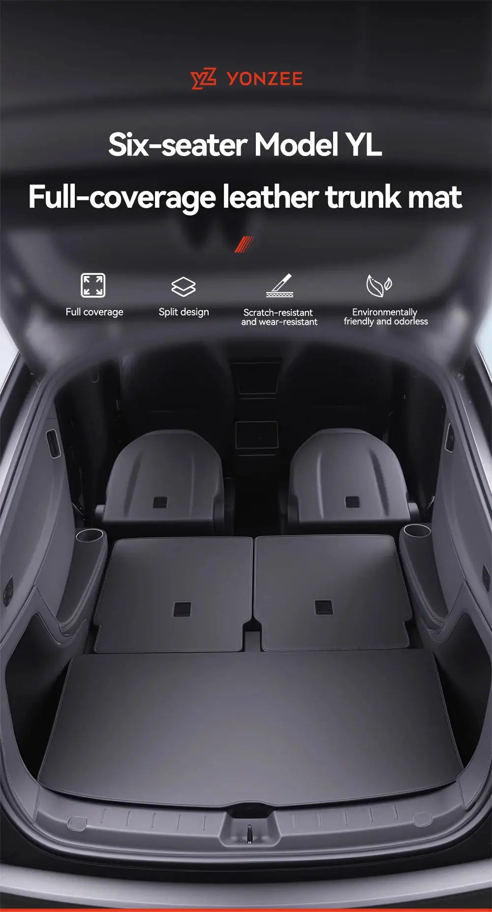 Six-seater Model YL trunk mat by YONZEE, full-coverage Nappa leather all-weather liner