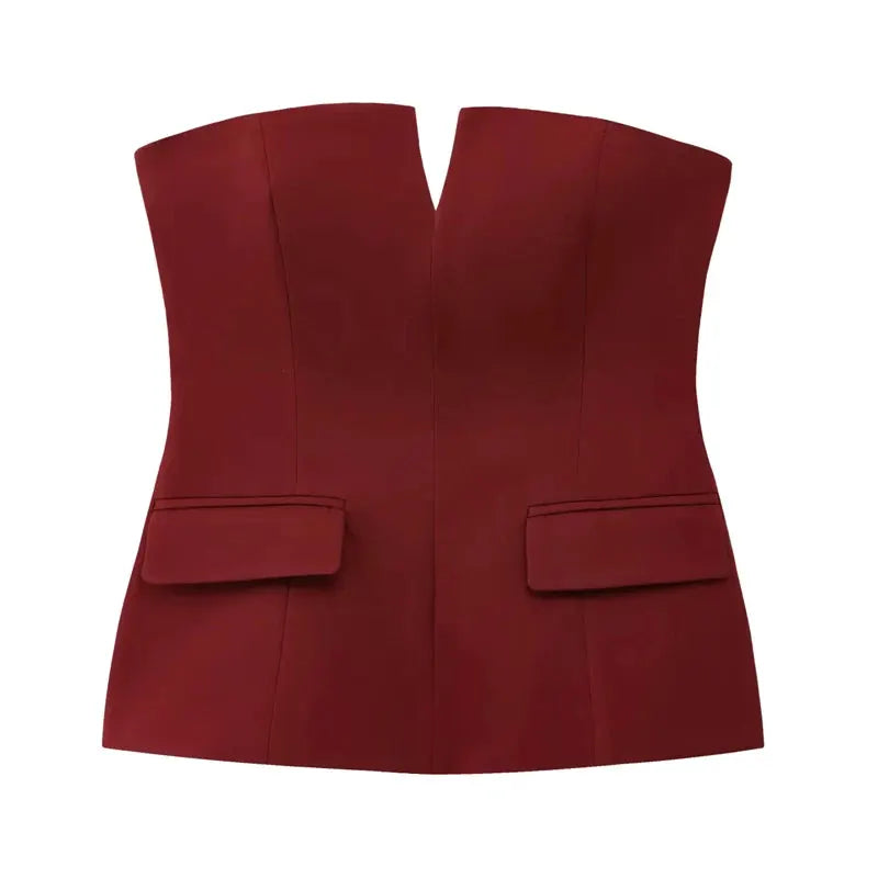 HXAO Women Strapless Off White Corset Inspired Backless Crop Top Sleeveless Summer Tank For Layering