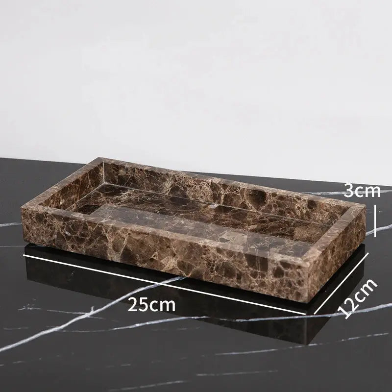 Emperador Dark marble bathroom tray, brown luxury accessory, 25 cm long x 12 cm wide x 3 cm high.