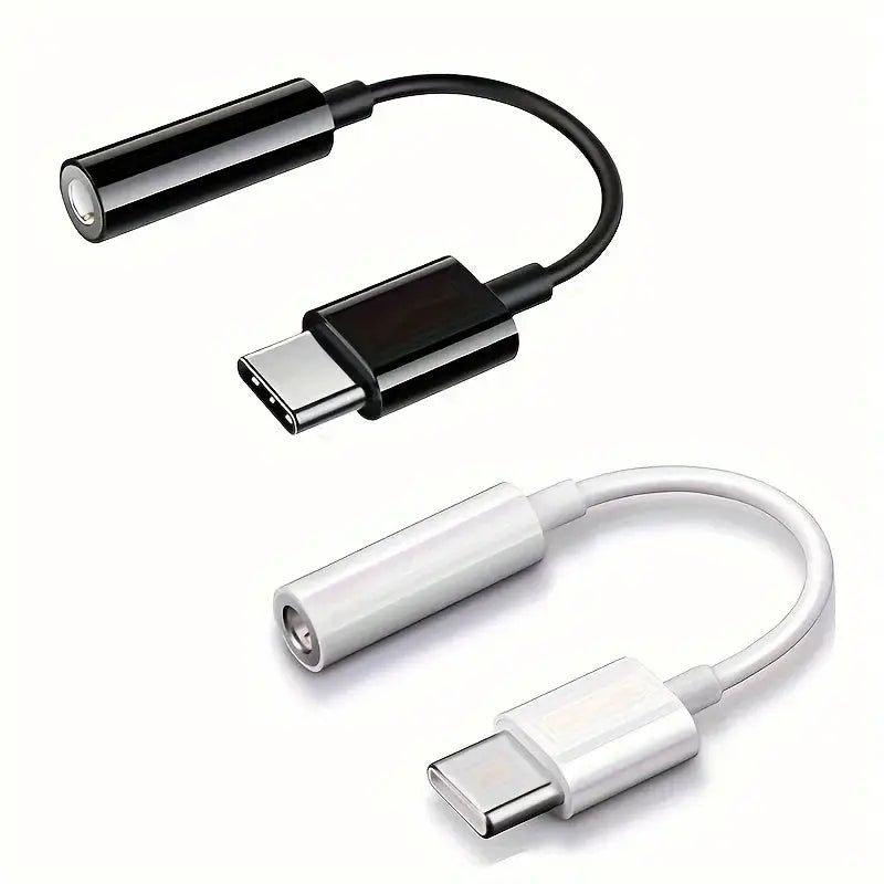 Type-C to 3.5mm audio adapters, black and silver, 2-pack