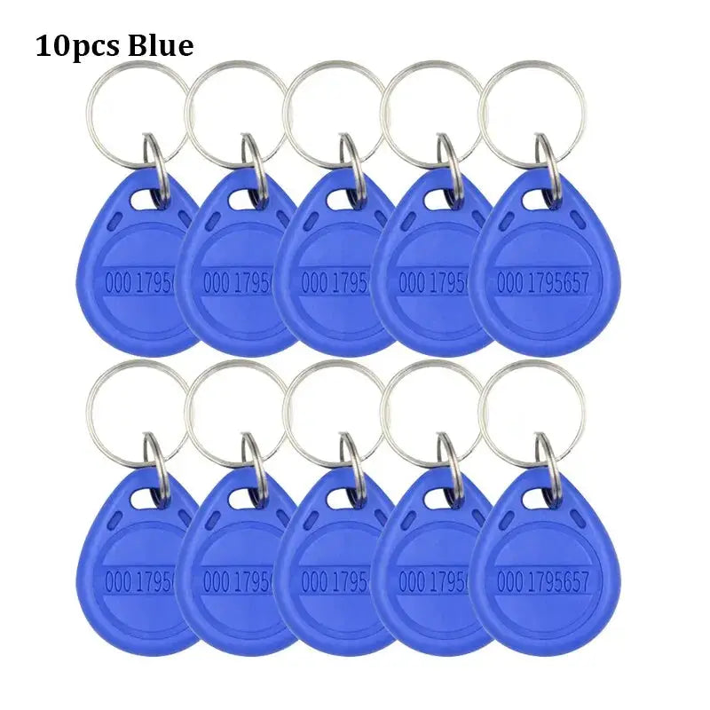 EM4100 RFID keyfobs blue with metal key rings, 10 pcs, 125kHz read-only