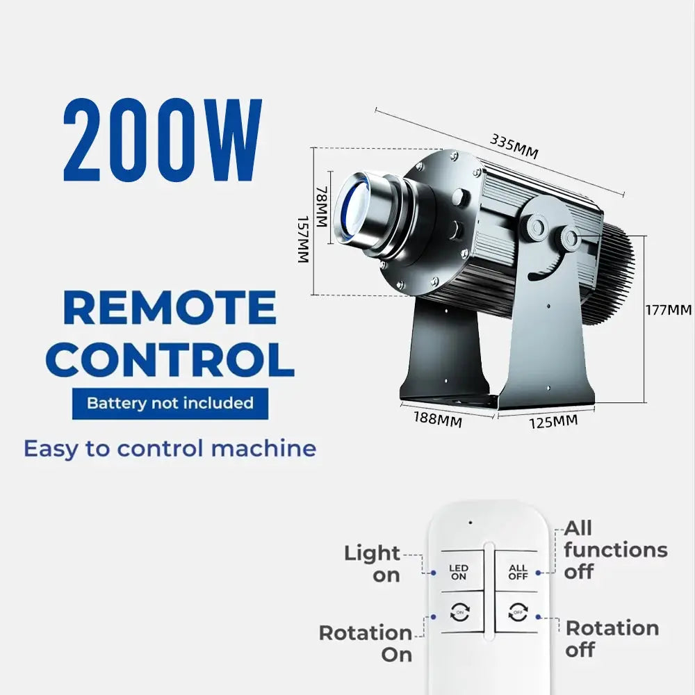 Custom gobo logo projector light for outdoor use, 200W, remote-controlled Simples Market
