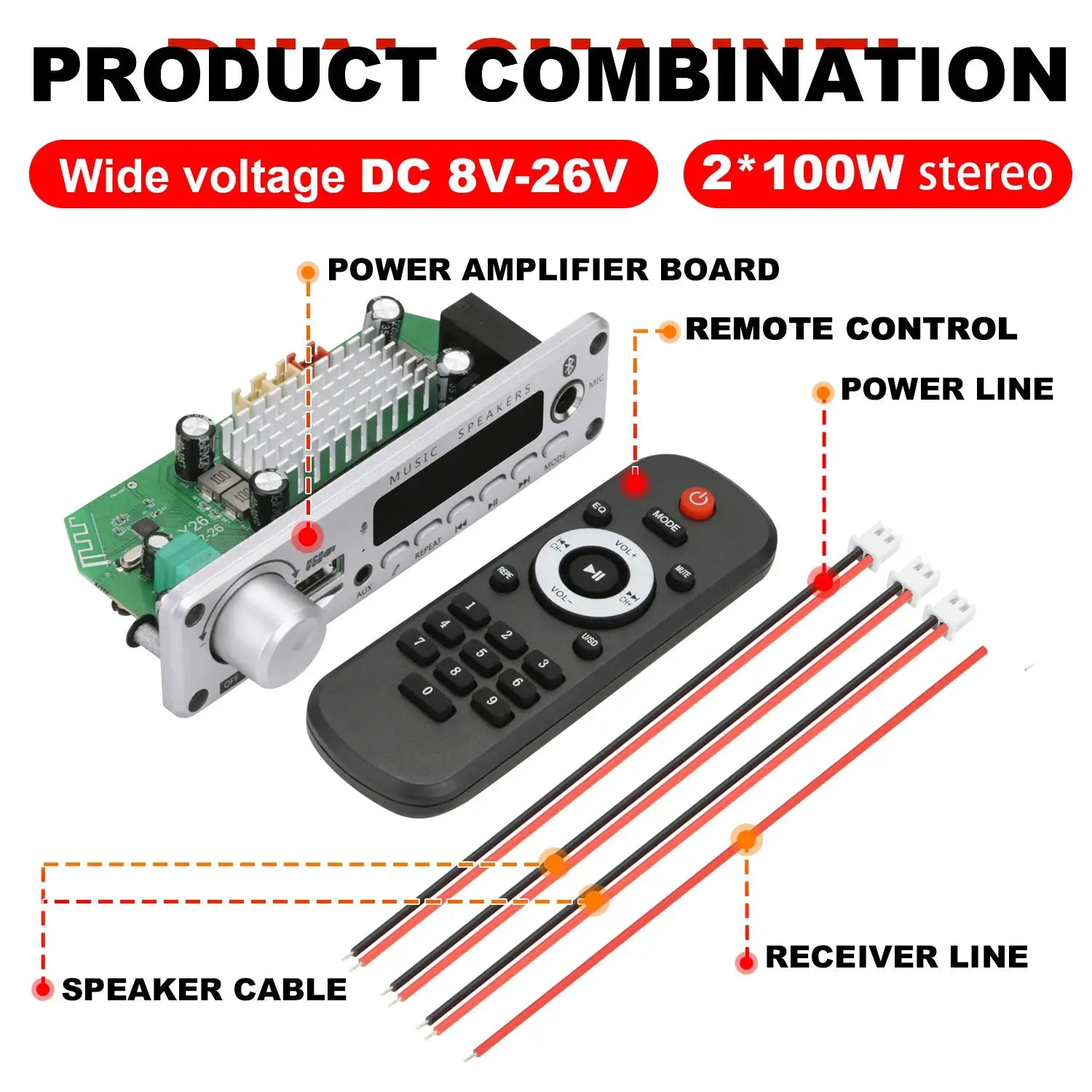 New 200W Bluetooth Amplifier MP3 WAV Decoder Board With USB FM Radio TF Card Slot DC 12V Car Audio