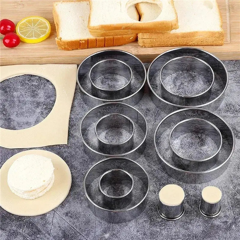 Five Piece Round Stainless Steel Molds Set For Dumpling Wrappers Biscuits Pastry Cake Baking Kitchen Gadget