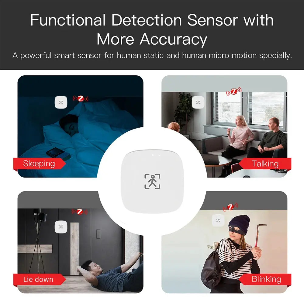 Simples Market ZigBee WiFi mmWave human presence motion sensor with luminance/distance detection, white