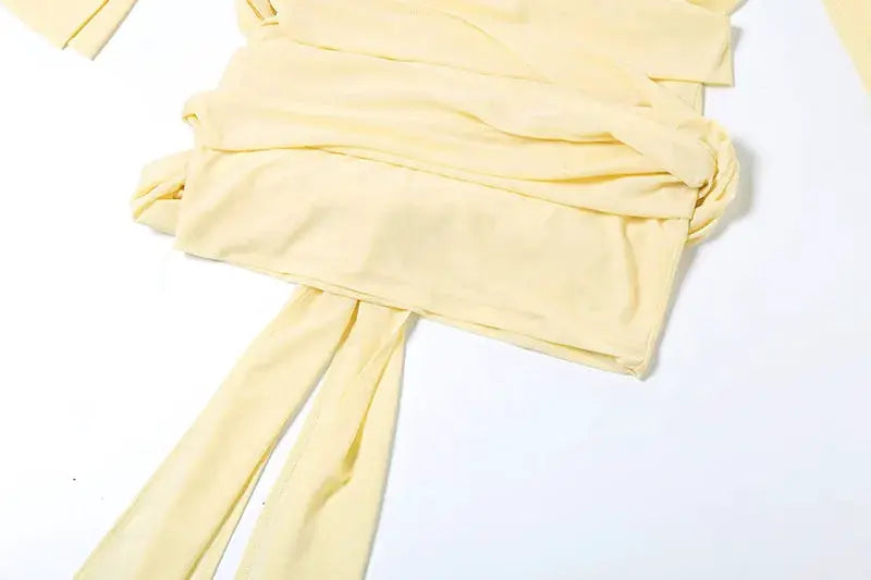 See Through Mini Dress With Flare Sleeves Ruched Bandage Club Party