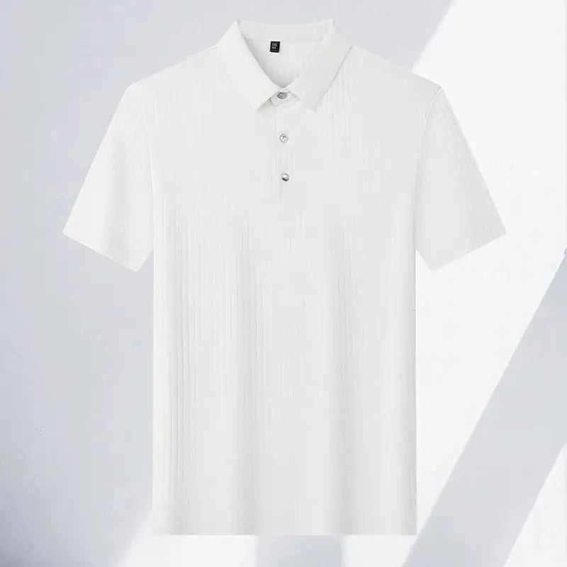 Men's white striped polo shirt with short sleeves, breathable Simples Market casual wear