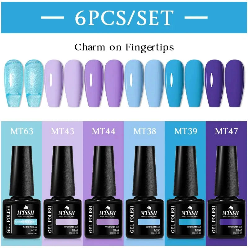 Simples Market MTSSII 6-pcs gel nail polish set with colorful bottles (MT63 MT43 MT44 MT38 MT39 MT47)