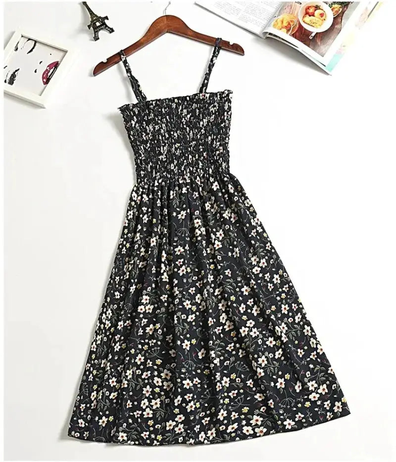 Summer Chiffon Camisole Dress For Women Elastic Waist Spaghetti Straps