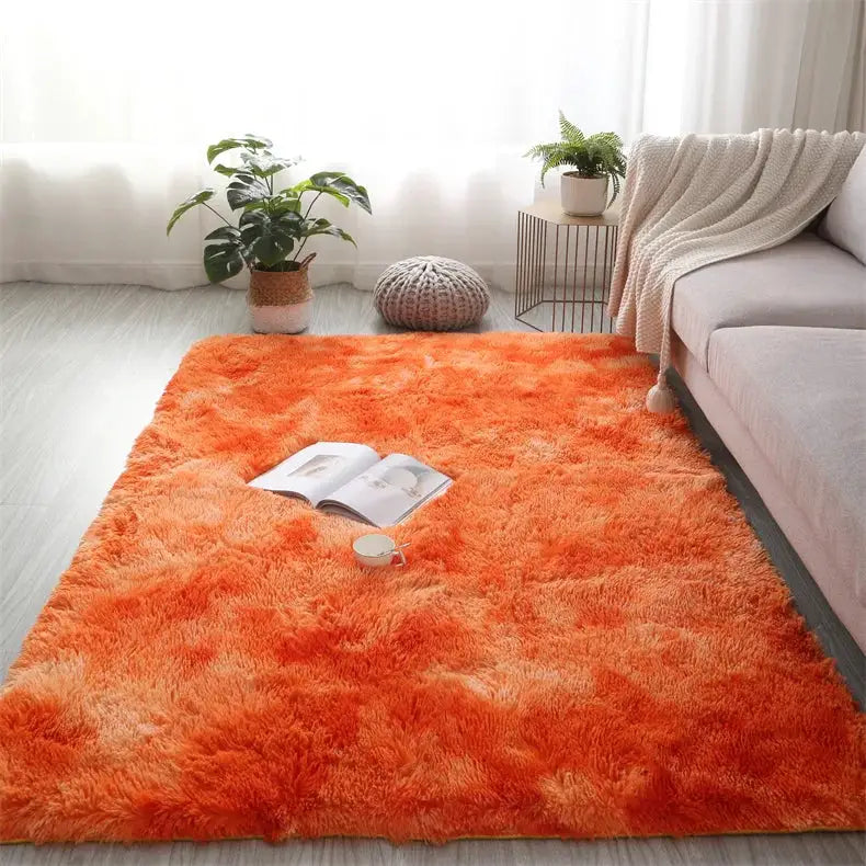 Simples Market Premium Fluffy Shag Rug in orange, extra soft living room area rug