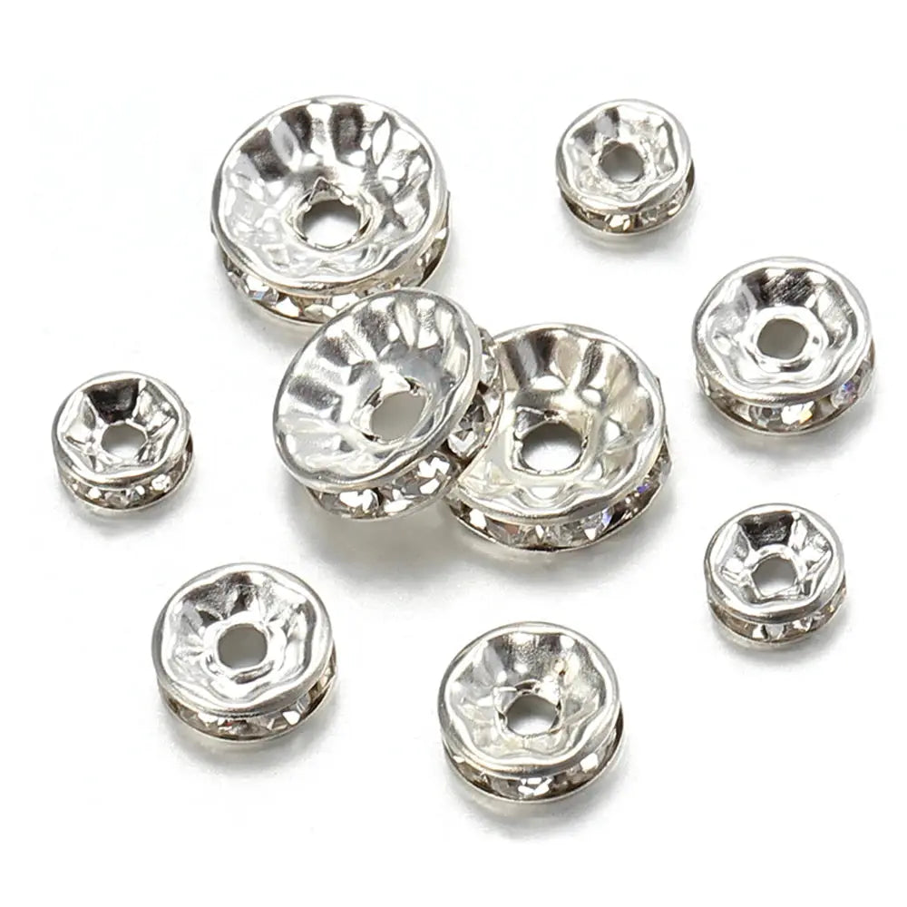 100 Pcs Silver Color Crystal Rhinestone Spacer Beads for Bracelets and Necklaces Jewelry Making DIY Components