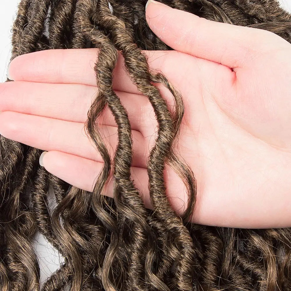 Synthetic Goddess Locs crochet hair extensions in brown faux locs