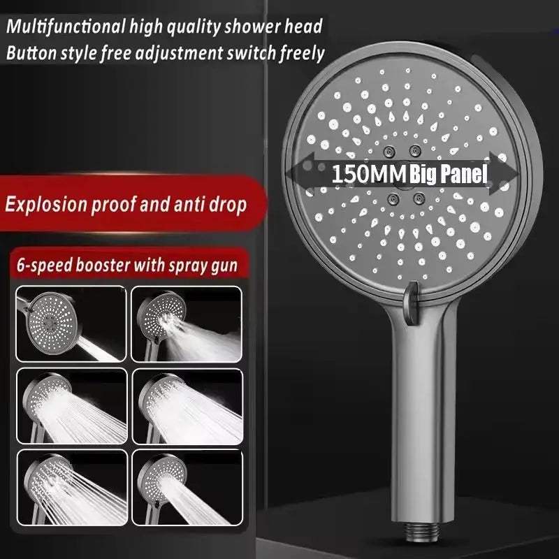 Shower Head Simples Market, 15CM Big Panel Black, 4 modes, high pressure spray