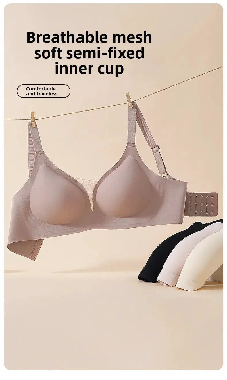 S-XL Plus Size Seamless Beauty Back One-Piece Bra, nude color, rear-hook wireless design
