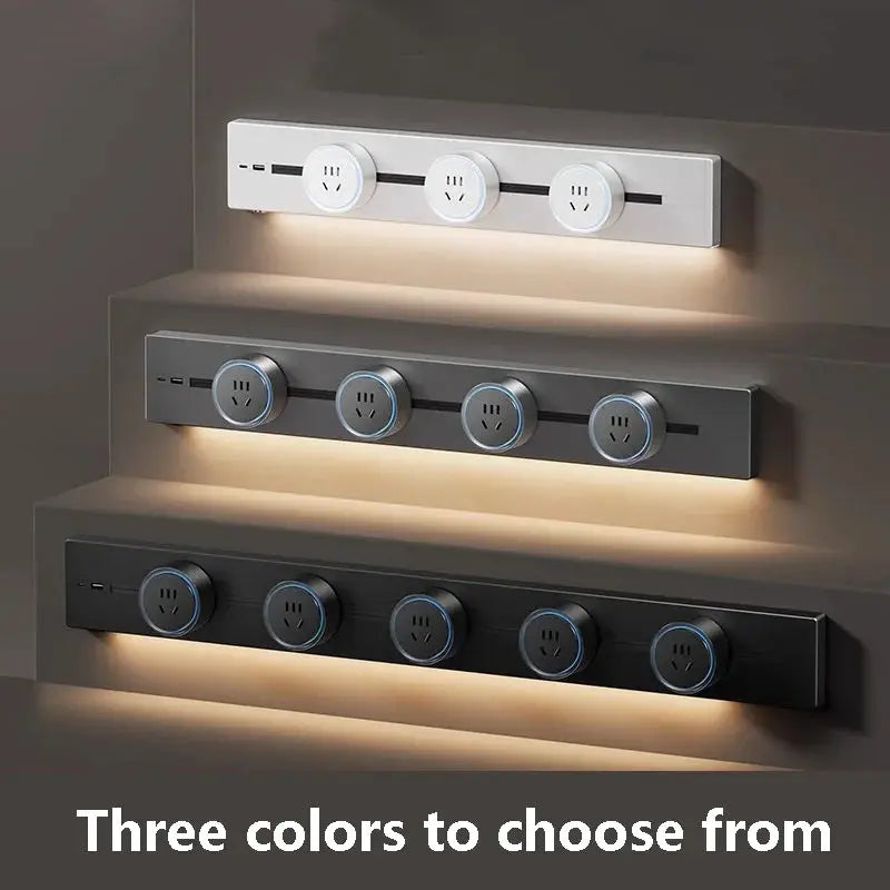 Simples Market track socket wall outlet rail with USB-C, surface-mounted, three color options: white, silver, black