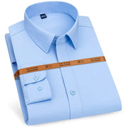 Men's light-blue solid dress shirt, long-sleeve, slim-fit, no-iron, breathable.