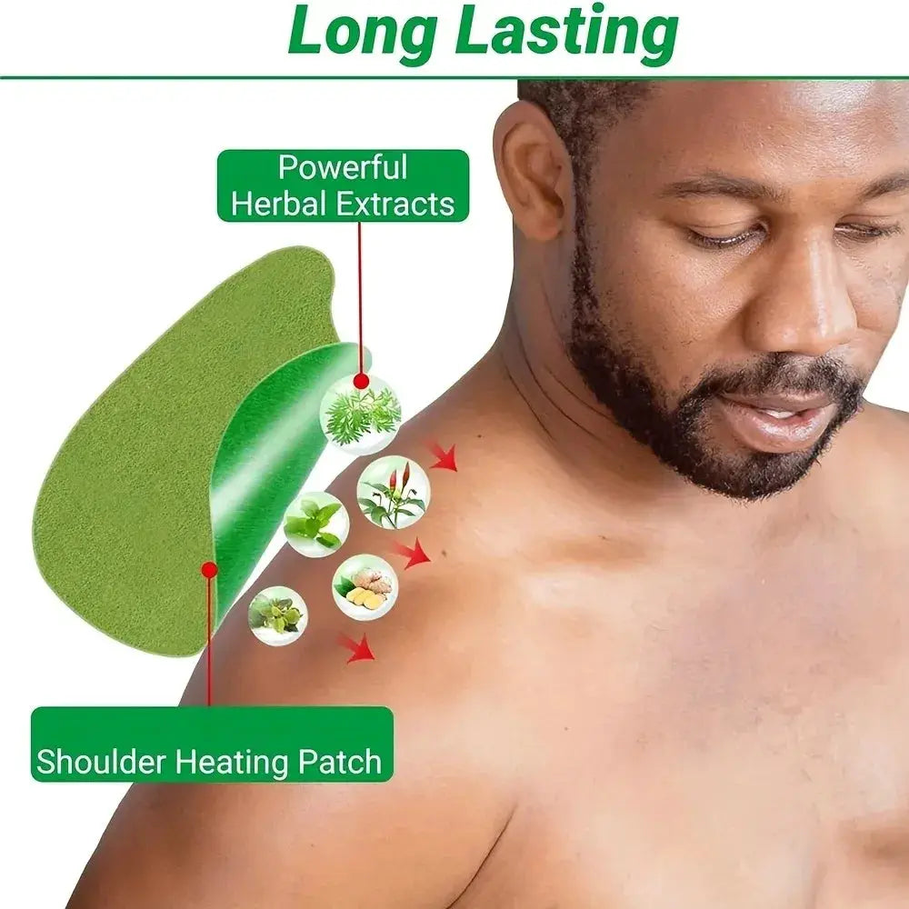Shoulder heating patch by Simples Market, green herbal-extract patch designed for long-lasting warmth.