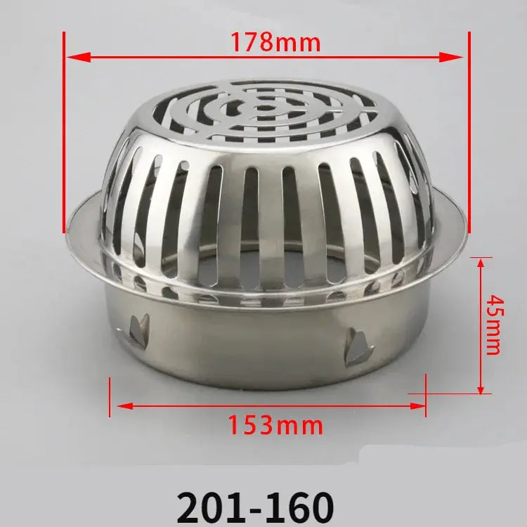 Stainless steel round floor drain with circular top grille for outdoor balcony drainage, 178 mm diameter, 45 mm height