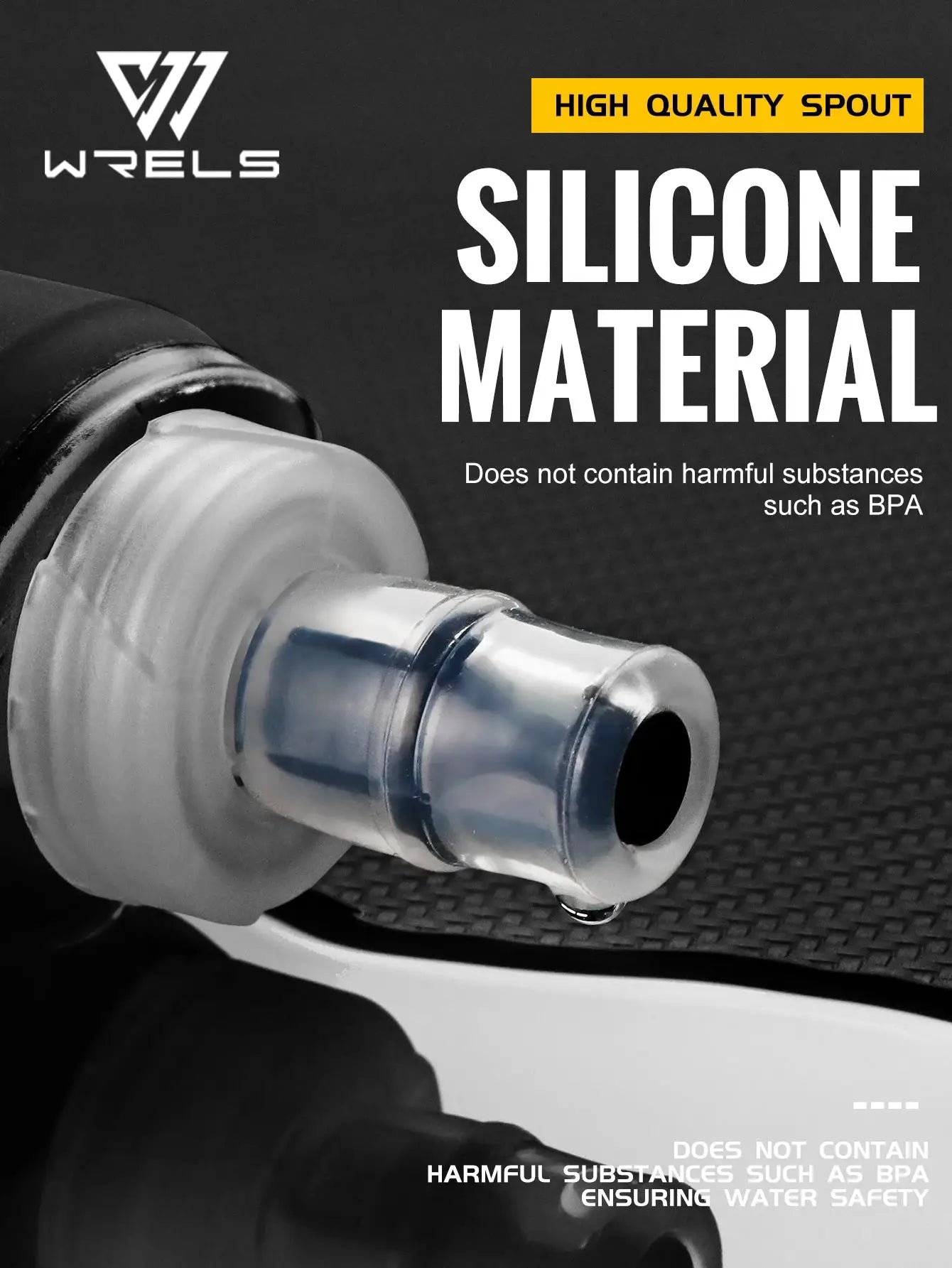 WRELS soft flask hydration bottle, silicone material, BPA-free, high-quality spout close-up