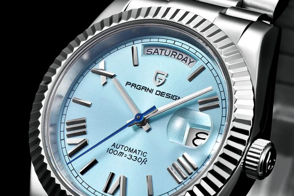 Pagani Design automatic wristwatch with light blue dial and stainless steel case