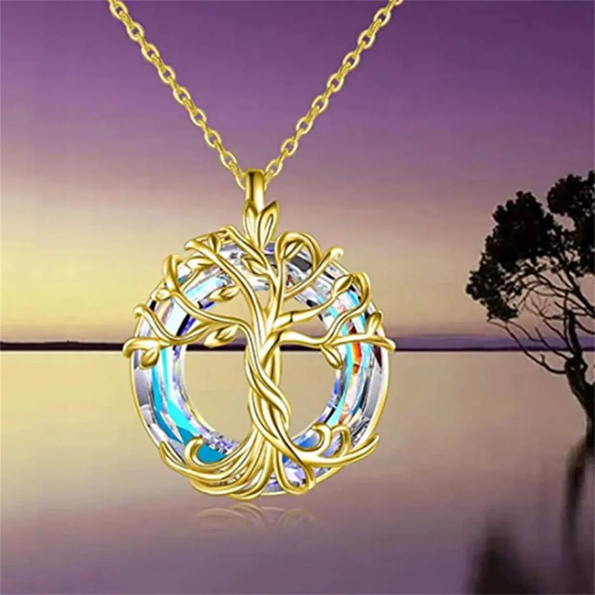 Tree Of Life Necklace With Circle Crystal Exquisite Family Tree Pendant Jewelry Gift For Women Mom Daughter - Simples Market