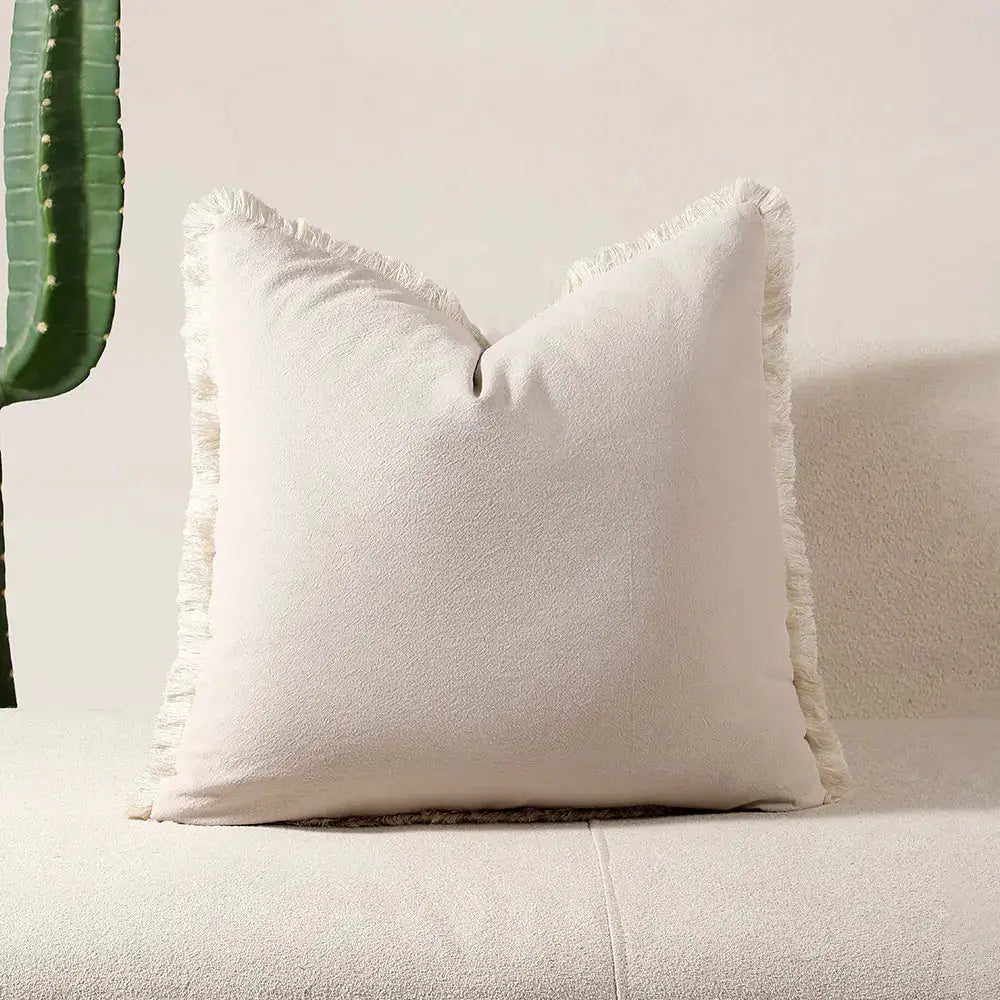 Simples Market boho throw pillow cover in cream, breathable cotton; sizes 30x50/45x45/50x50