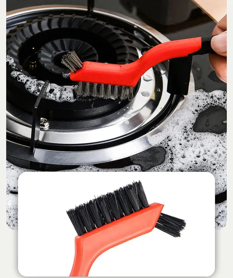 Simples Market 7-inch stainless steel wire brush with red plastic handle; cleaning and rust-removal tool set, 3-piece.