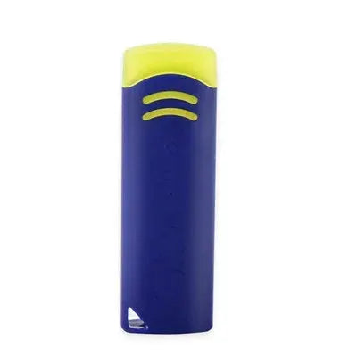 Friction eraser pen, blue body with yellow cap and stripes
