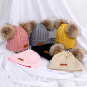 Cute Double Wool Pompom Baby Hat For Kids Warm Autumn Winter Knitted Beanie Cap For Boys And Girls