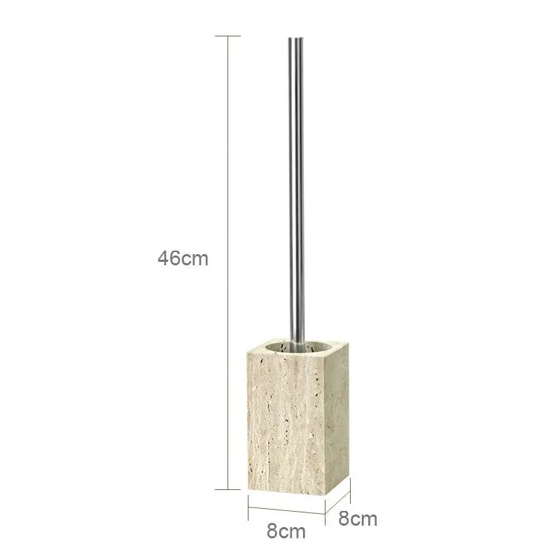 Beige travertine bathroom diffuser stand with stainless steel rod on 8cm square base, 46cm tall