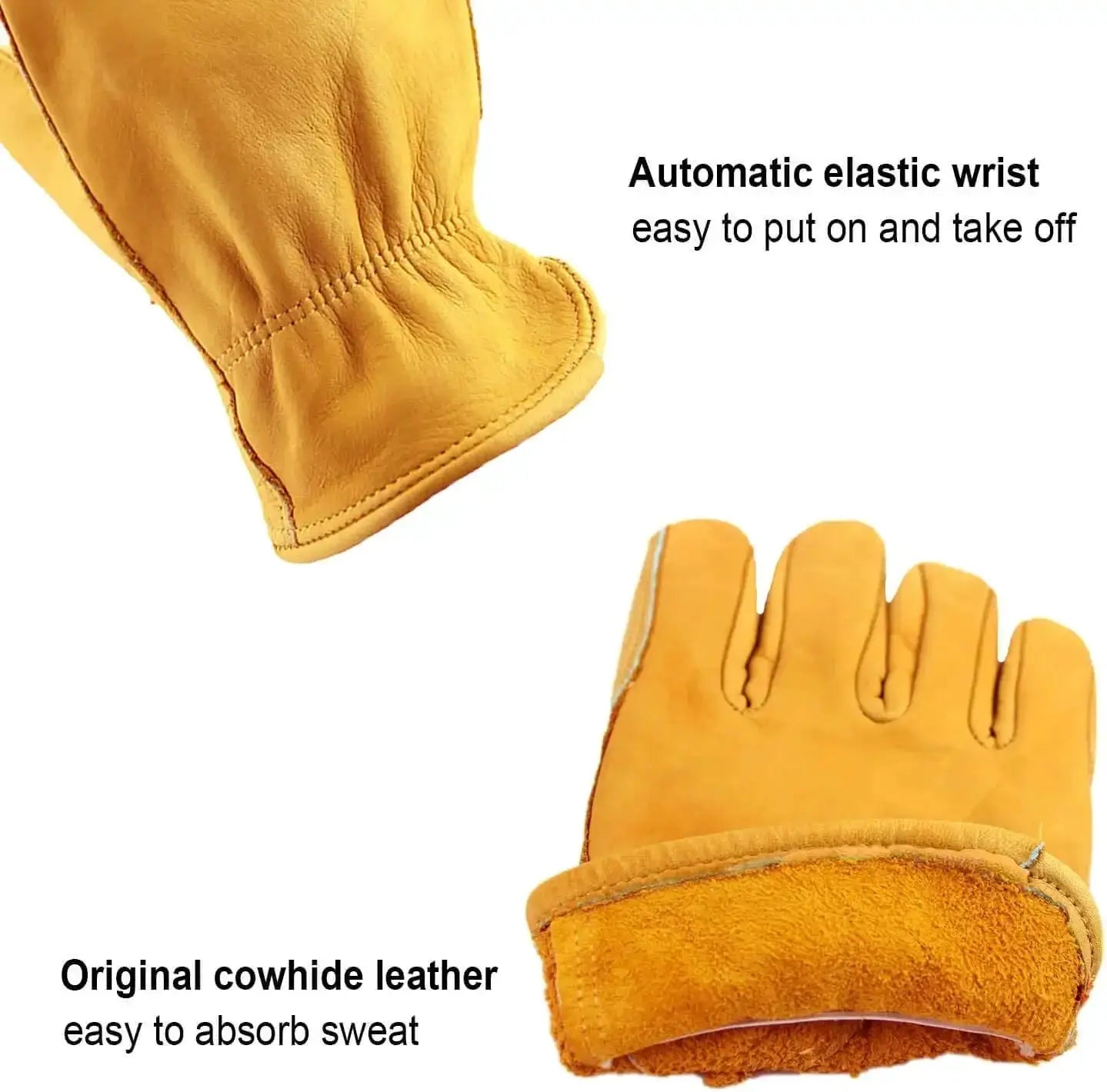 Durable Cowhide Leather Work Gloves With Stretchable Knit Wrist And Canvas Backing For Industrial Construction