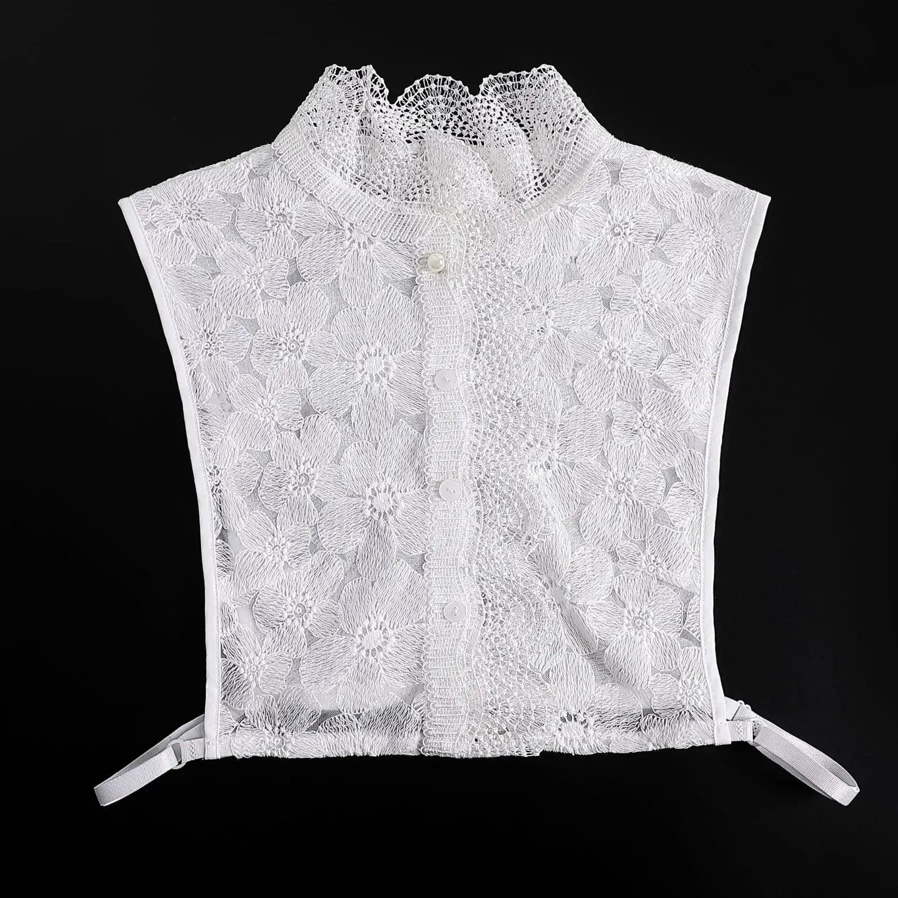 Detachable White Faux Collar With Front Tie For Women And Girls Vintage Lace Blouse Collar