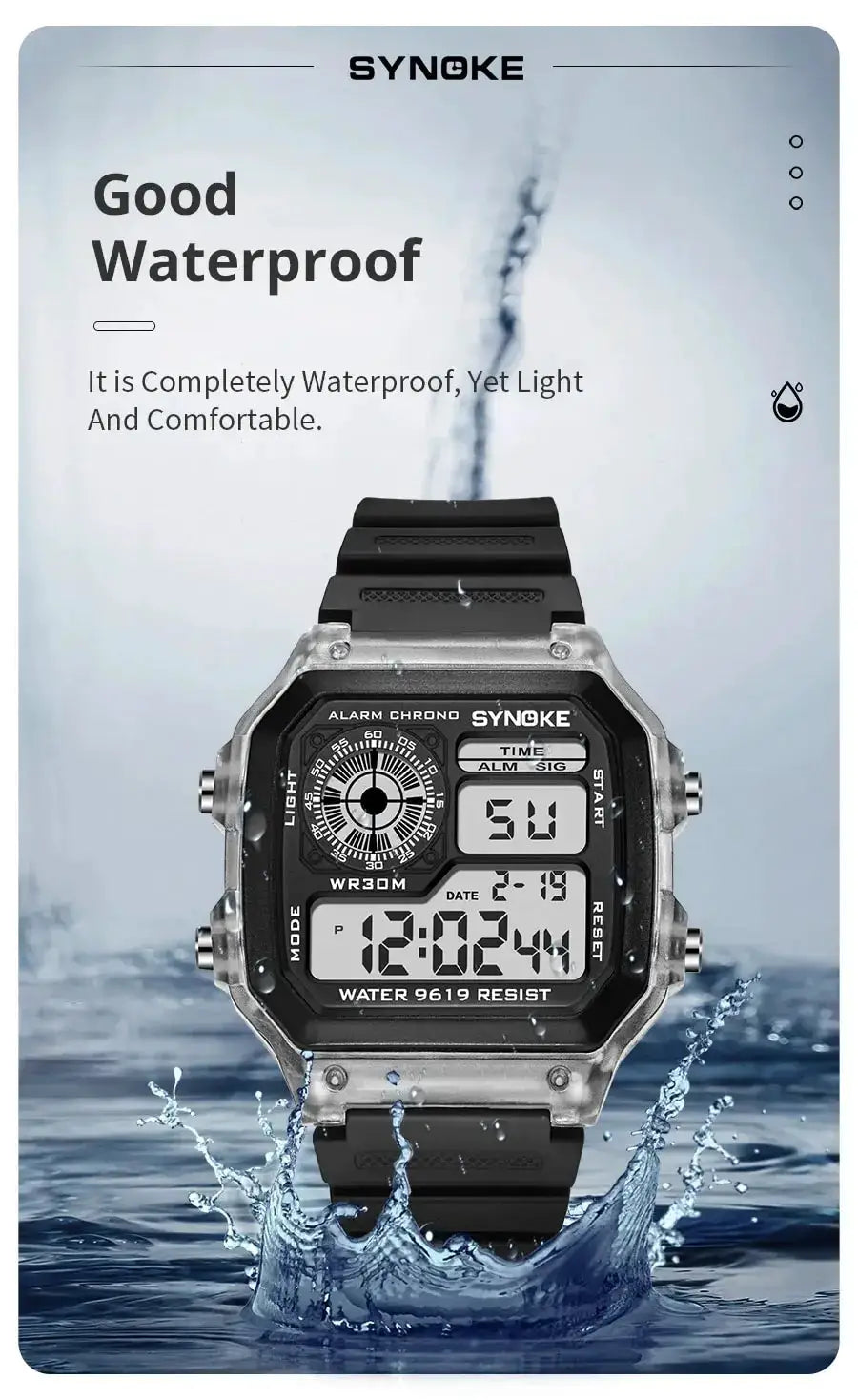 SYNOKE Digital Watches Men Sports Luminous Multifunction Waterproof Chrono Wristwatch Outdoor and Running Student Seven Lights