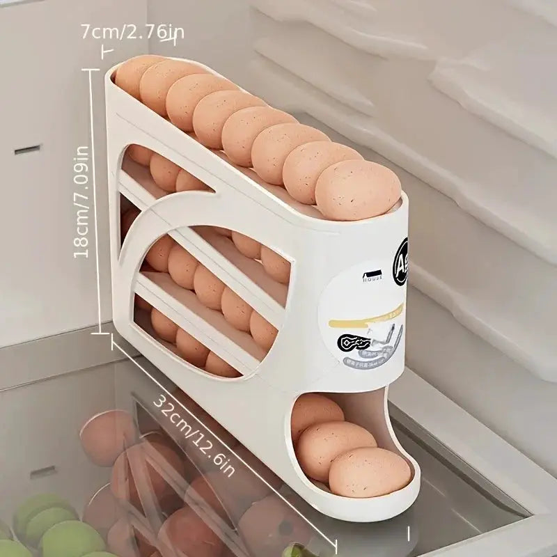 SmartShelf 3 Tier Rolling Egg Storage Container Holds 24 Eggs for Efficient Refrigerator Organization