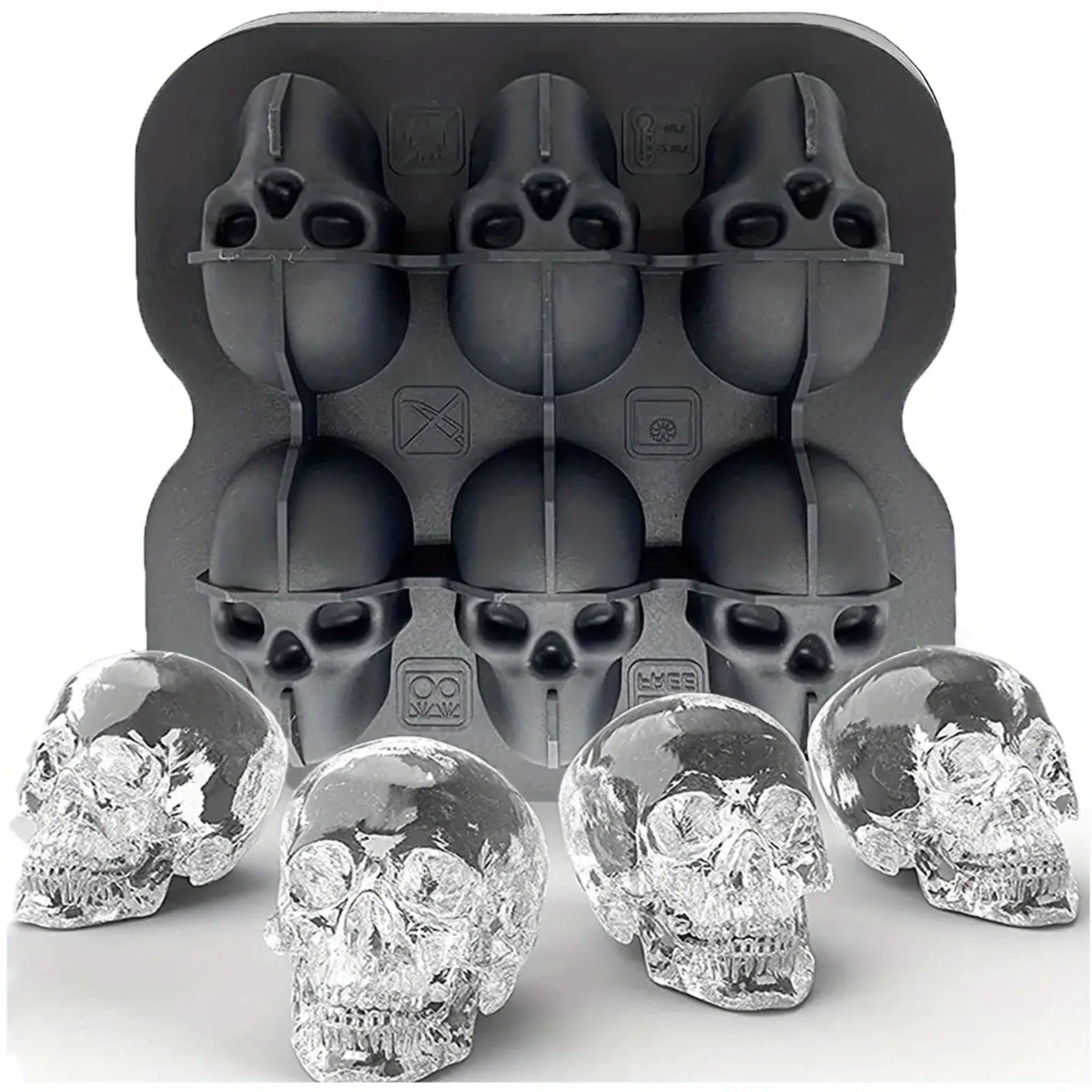 Skull Ice Ball Mold Silicone 3D Flexible Ice Cube Tray BPA Free For Freezer Horror Skull Head Cocktail Ice Ball Maker