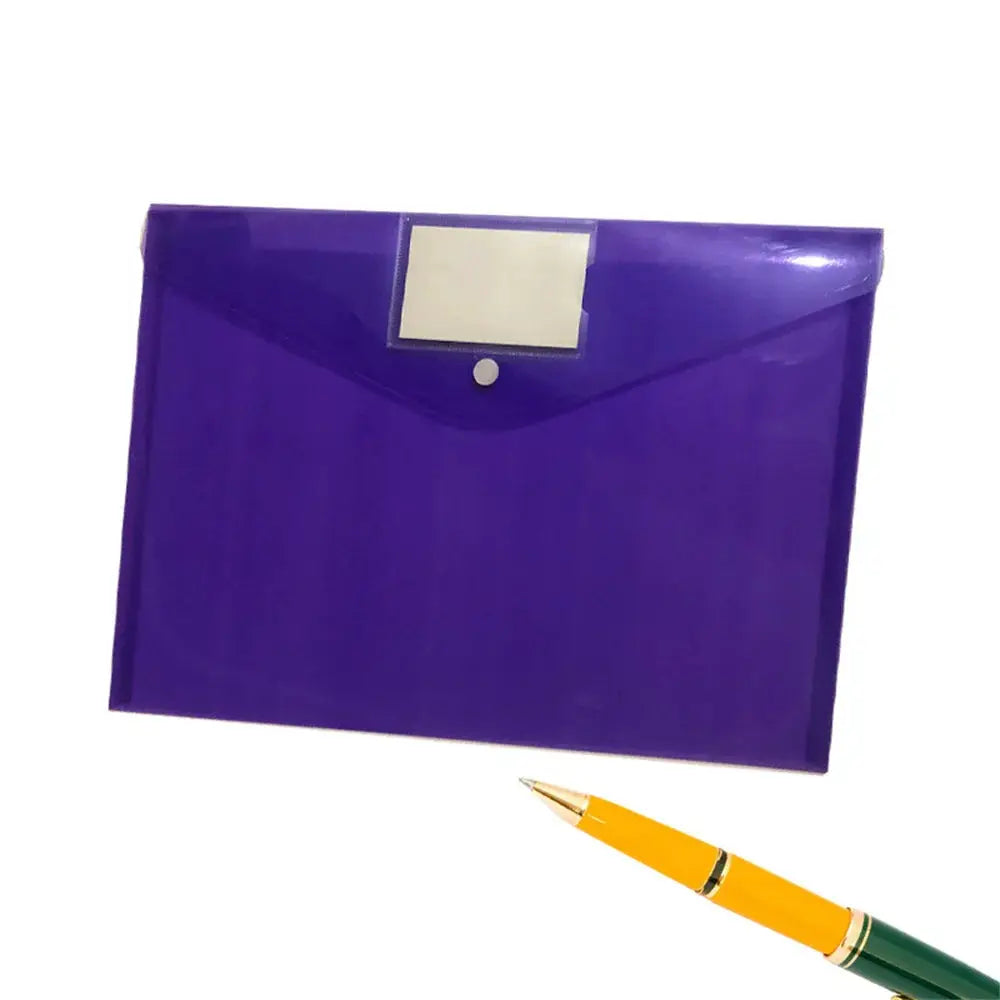 A4 file folder, purple transparent with snap closure and label window