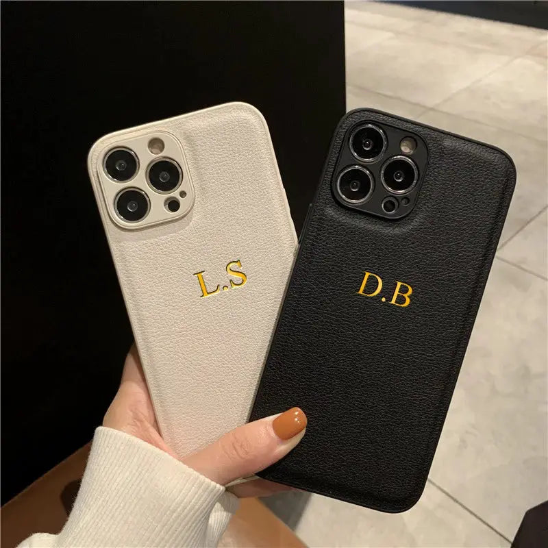 LuxCase Personalized Leather iPhone Case For 11 Through 17 Pro Max Plus 17 Air With Custom Initials And Name Engraving