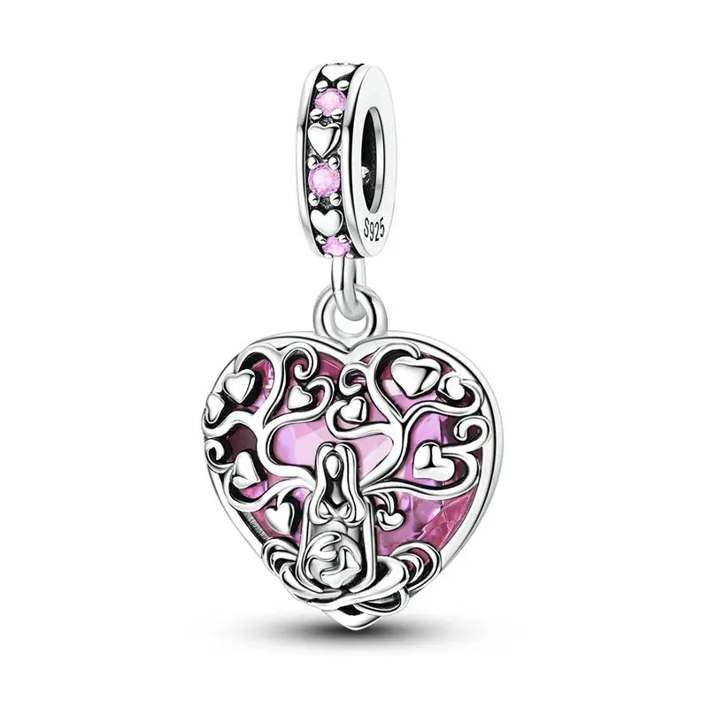 Mother's Day 925 Sterling Silver Heart Charms Beads Dangle For Bracelets Love Mom Jewelry Gift