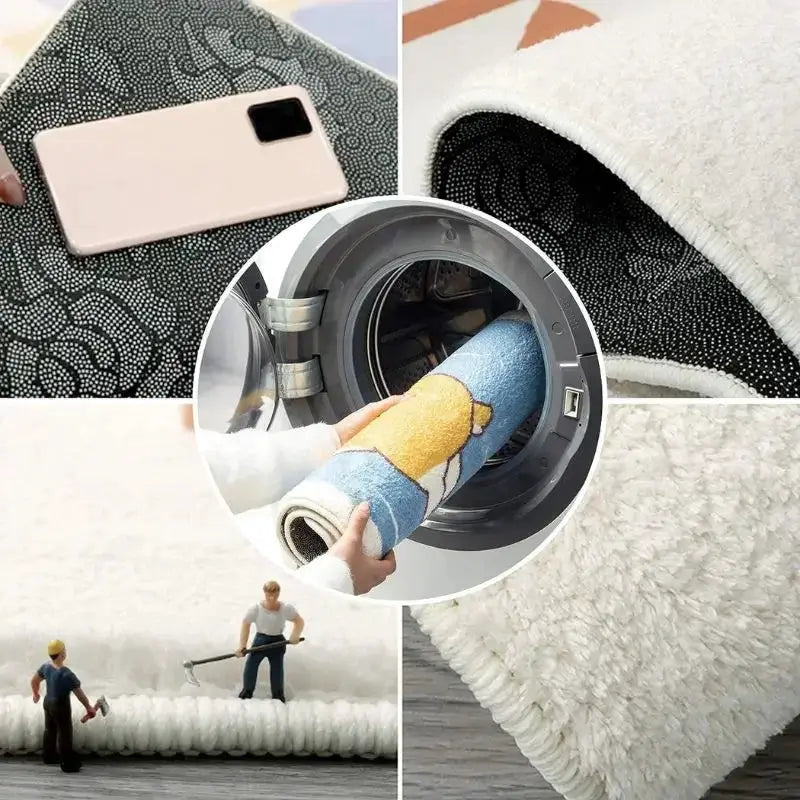 VIKAMA cartoon-style rifle design carpet by Simples Market, black-and-white patterned plush rug