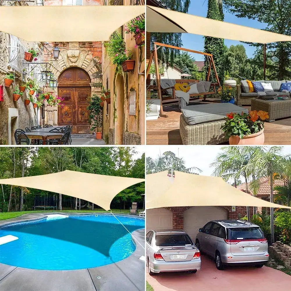 Simples Market beige waterproof outdoor sun shade sail for patios, pools and gardens.