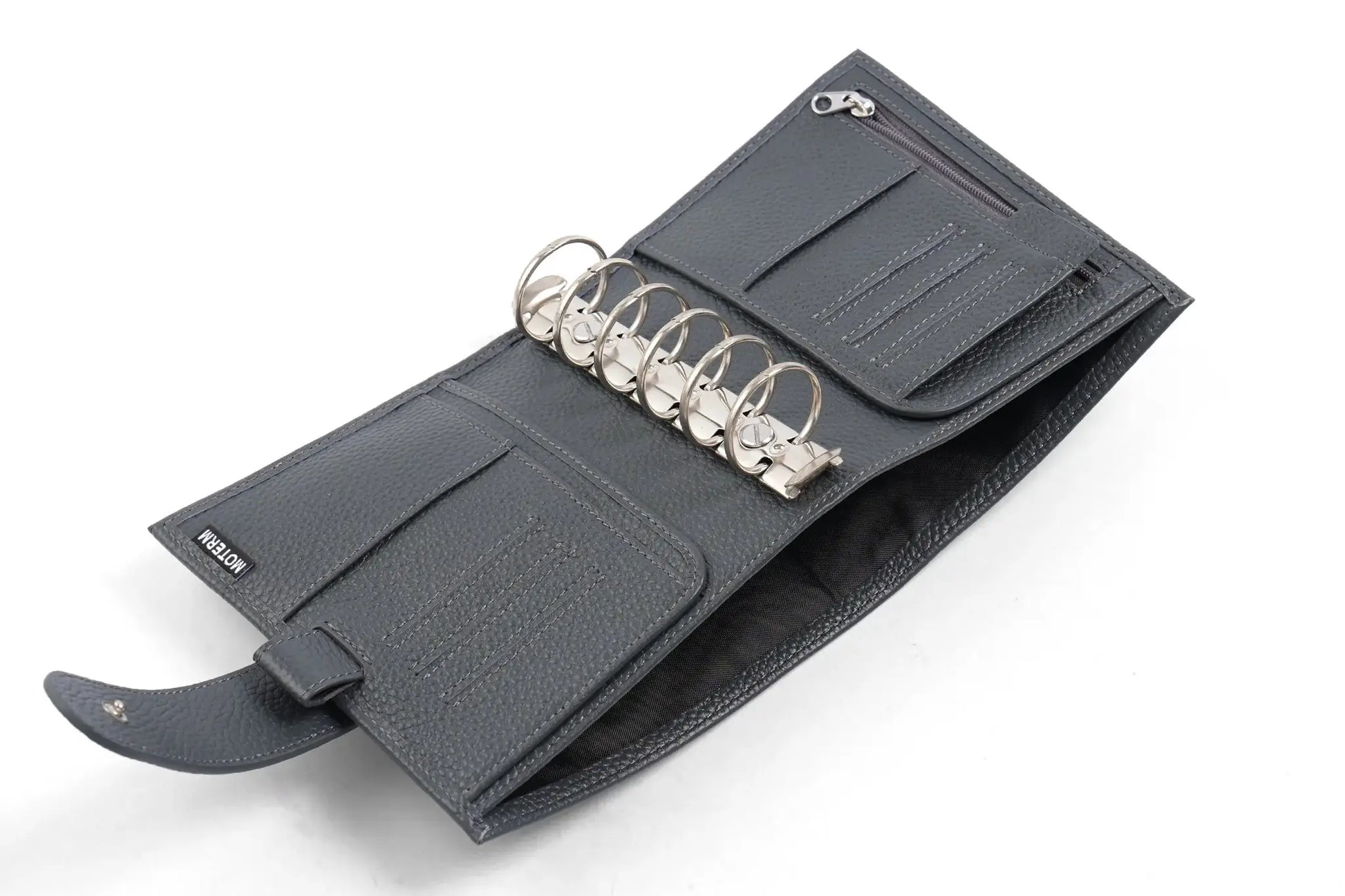 Moterm Luxe 2.0 pocket planner in gray pebble-grain leather with 30mm rings and card slots